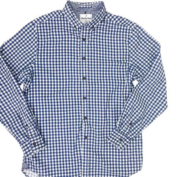 International Report Designed for Fun Blue Gingham Button Shirt Floral Accent L - Picture 1 of 12